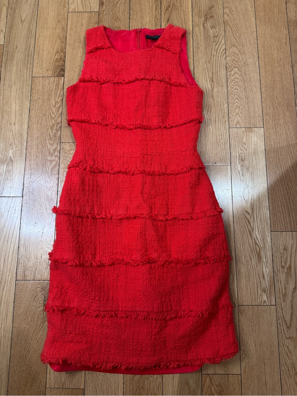 J. Crew Red Sleeveless Tiered Fringe Sheath Dress